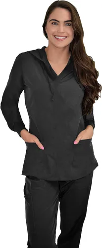 Green Town Ropa quirúrgica para mujer – Sudadera con capucha, 4 bolsillos, ligera, tela elástica, fácil cuidado