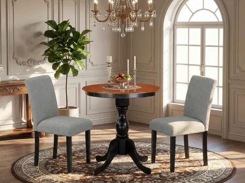 Miniatura 2 de East West Furniture ESAB3-BCH-06 - Juego de mesa de cocina de 3 piezas contiene una mesa de comedor redonda con pedestal y 2 sillas de comedor