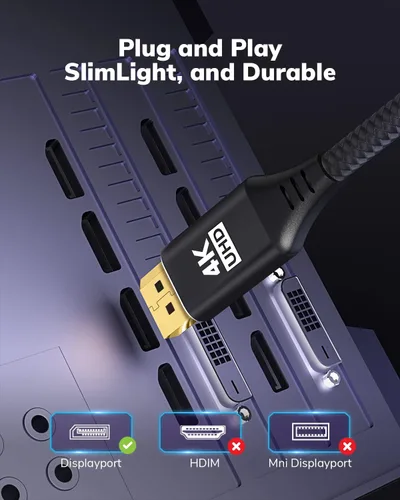Miniatura 2 de Cable DisplayPort a HDMI 4K de 20 pies, [carcasa de aluminio, trenzado de nailon] de alta velocidad (1440P 60Hz, 1080P 120Hz) Cable unidireccional