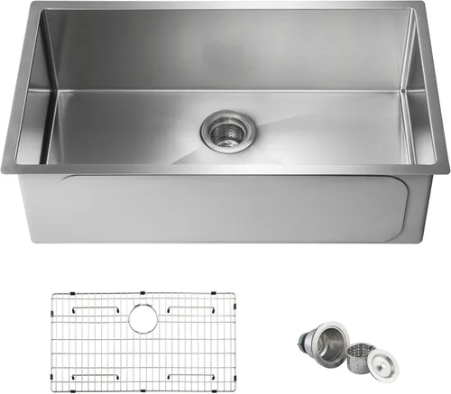 Miniatura 10 de KIBI K1-S28 - Fregadero de cocina hecho a mano con estación de trabajo de 28 pulgadas Fregadero de acero inoxidable de un solo tazón con rejilla