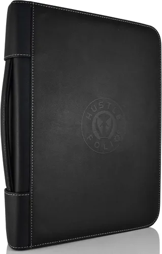 Cartera profesional de cuero Carpeta con cremallera para entrevistas de negocios Organizador de 3 anillos para tabletas de hasta 13 pulgadas