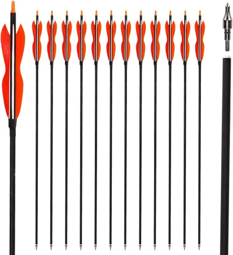 Miniatura 13 de LWANO Flechas de caza de carbono de 31 pulgadas, flechas de práctica con plumas de pavo de 5 pulgadas, 500 para arco recurvo y arco compuesto 7.8MM