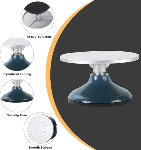 Miniatura 4 de FLKQC Rueda de cerámica para esculpir cerámica Rueda de metal resistente de 7 pulgadas de diámetro para decoración de cerámica con funda de goma