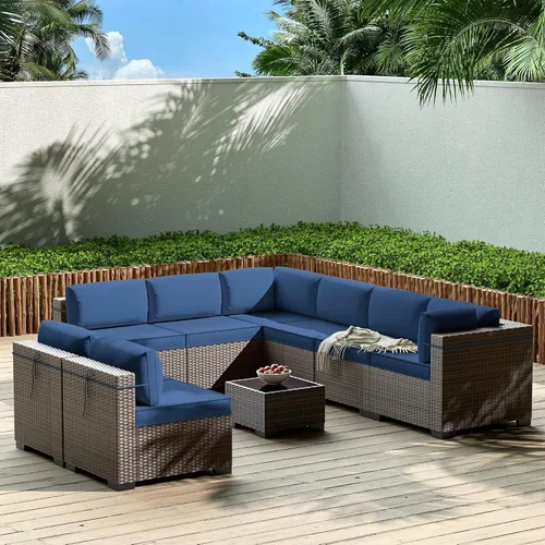 Miniatura 34 de Gotland Juego de muebles de patio de 8 piezas con mesa con fogón, muebles de ratán para exteriores para todo tipo de clima con respaldo alto de 2