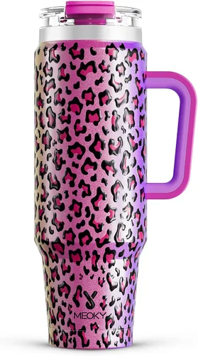 Miniatura 19 de Meoky Vaso de 40 onzas con asa y pajita, vaso aislado con tapa y popote, taza de viaje de acero inoxidable, mantiene el frío durante 34 horas, 100%