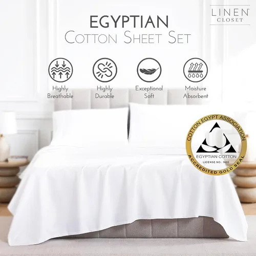 Miniatura 2 de Linen Closet Juego de sábanas de 1000 hilos de algodón egipcio de 4 piezas, 100% satén de algodón, ropa de cama de lujo con bolsillo profundo de 18