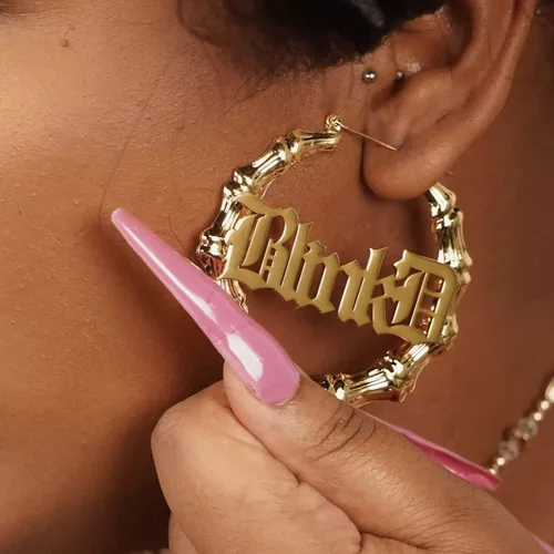 Miniatura 3 de Aretes de bambú grandes personalizados con nombre personalizado para mujeres, aretes de bambú, joyería para mujer, cumpleaños, día de la madre