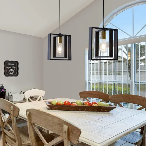 Miniatura 7 de Lámpara colgante negra de granja, candelabro pequeño de 1 luz, lámpara de comedor de madera con cable ajustable, luces colgantes para pasillo, isla