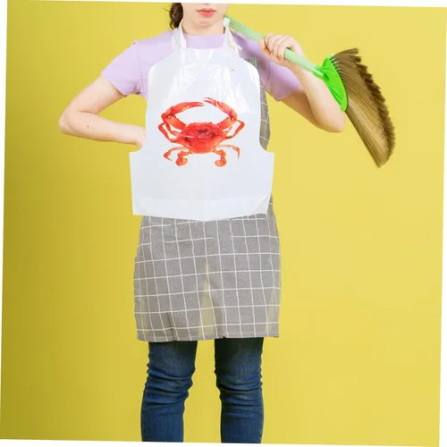 Miniatura 6 de Divertidos delantales desechables versátiles con temática de cangrejo, 100 baberos para fiestas de hervir mariscos, Rojo