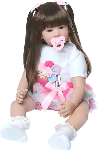 Pinky 24 pulgadas 24.0 in Lovely Reborn Baby Girl Muñecas bebé realista aspecto vida como muñeca bebé muñeca vinilo silicona pelo largo bebé juguete
