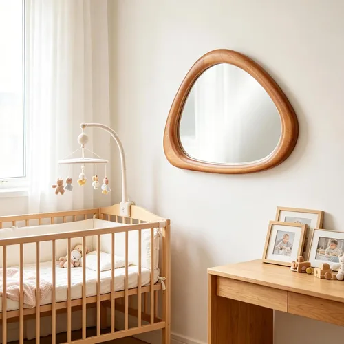 Miniatura 7 de MAGFLERUM Espejo de pared irregular, espejos de madera asimétrica de 15 x 10 pulgadas, espejo de pared pequeño, para colgar vertical y Nogal negro