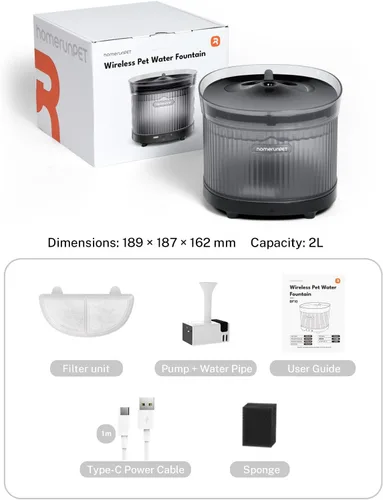 Miniatura 8 de Homerunpet Fuente de agua inalámbrica para gatos, batería de 7800 mAh, tiempo de funcionamiento de 30 días, diseño desmontable fácil de limpiar