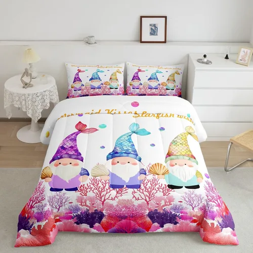Miniatura 26 de Erosebridal Juego de edredón de Papá Noel tamaño matrimonial para niños y niñas, edredón de plumón de Feliz Navidad, juego de ropa de cama
