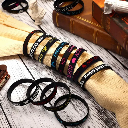 Miniatura 6 de Skylety 60 pulseras de oración con versículo bíblico de Dios, pulsera de goma motivacional de escritura cristiana, pulseras de silicona inspiradoras