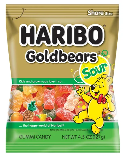 HARIBO Gummi Candy, Sweet & Sour Goldbears, Gummy Bears with A Twist, 4.5 onzas (paquete de 12) deliciosos bocadillos suaves y masticables, varios