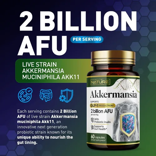 Miniatura 2 de Built by Nature Akkermansia Muciniphila Probiótico, 60 Cápsulas 2 mil millones de AFU, apoya GLP-1, salud intestinal inmune y digestiva