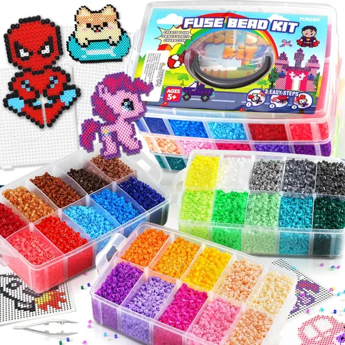 Miniatura 13 de FunzBo - Paquete de cuentas que se funden, 111 patrones, cuentas de colores Melty Fusion, juego de perlas de arte y manualidades para niños, 5500