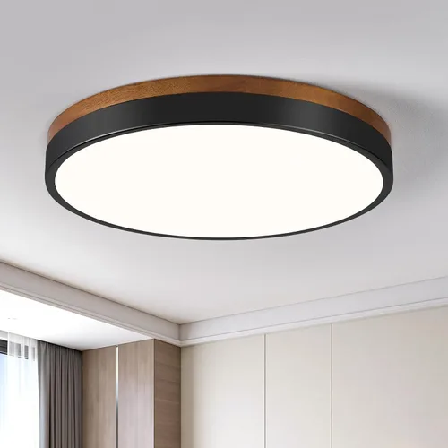 Miniatura 13 de Moderna lámpara de techo de madera regulable, lámpara de techo redonda negra LED empotrada, lámpara de techo minimalista para cocina, dormitorio