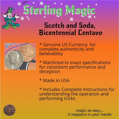 Miniatura 2 de Ted's Sterling Magic Bicicleta de corte de fábrica Svengali Deck y Bicentenario US Scotch y Soda Centavo Coin Card Trick Set (rojo)
