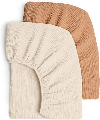 Lulu Moon - Sábanas de muselina para cuna, sábanas bajeras para cuna para niños y niñas, 28 x 52 pulgadas, paquete de 2 Melocotón y crema