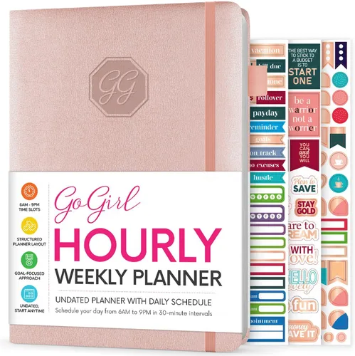 GoGirl Planificador Semanal Horario – Planificador Horario de Trabajo y Vida con Franjas Horarias – Organizador de Agenda Vertical para Oro rosa