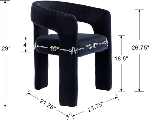 Miniatura 3 de BESTANO Juego de 4 modernas sillas de comedor tapizadas de tela de terciopelo con respaldo abierto, bonitas sillas laterales de barril de cocina