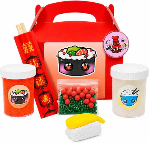 Kit de slime de sushi para niños a partir de 8 años – Juego de slime perfumado hecho a mano con texturas crujientes, sushi de arcilla, slime de