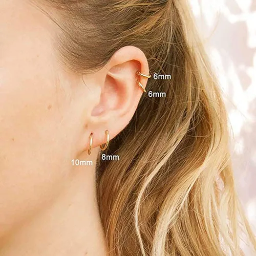 Miniatura 4 de Aretes de acero inoxidable 316L, argollas de 1564, 516, 2564, 716, 1532 y 3564 pulgadas, arracadas hipoalergénicas, para el cartílago, hélix