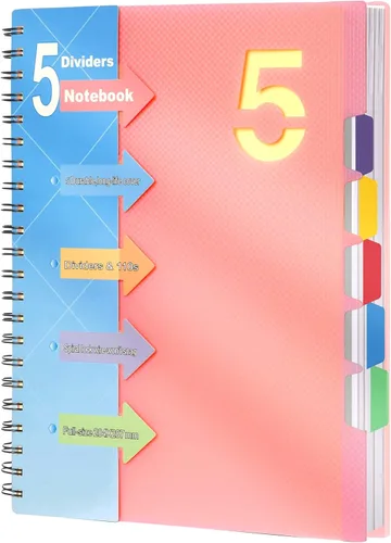 Miniatura 14 de CAGIE- Cuaderno pequeño universitario con tapa en espiral, A5 de 5 x 7 pulgadas, con pestañas separadoras extraíbles para 5 materias, 220 páginas