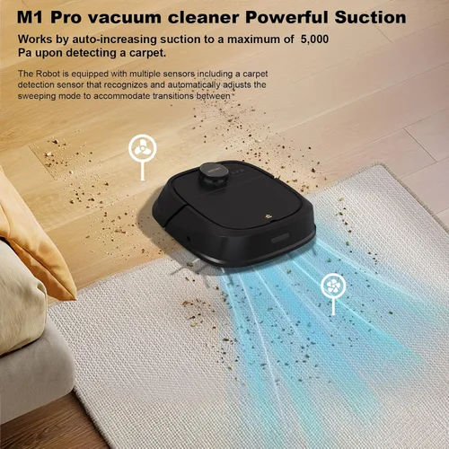 Miniatura 2 de TECBOT LiDAR - Robot aspirador y trapeador M1 Pro - Aspiradora robótica para el hogar con pelo de mascotas, alfombras, suelos de madera dura, Negro