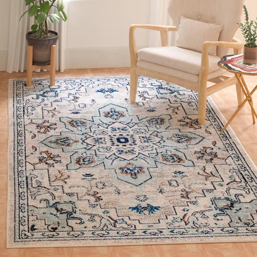 Miniatura 87 de Safavieh Madison Collection (MAD473M) Tapete redondo de 4 pies, azul y azul claro, diseño chic y bohemio desgastado de medallón, no pierde fibras