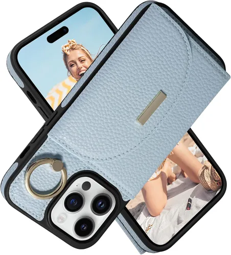 Miniatura 13 de Funda tipo cartera para iPhone 14 Pro Max de 6.7 pulgadas, con ranuras para tarjetas, soporte para anillos, funda protectora de piel sintética