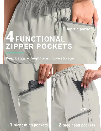 Miniatura 32 de BVVU Pantalones cargo capri de senderismo para mujer, ligeros, de secado rápido, pantalones deportivos impermeables para exteriores, pantalones