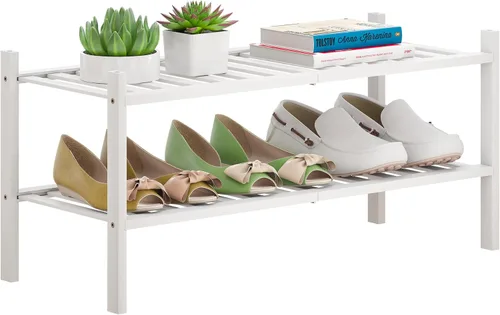 Miniatura 12 de Zapatero de bambú apilable para zapatos, organizador de almacenamiento para unidad, entrada, pasillo y armario, estante resistente independiente