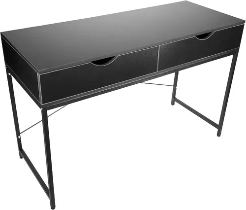 Interior Elements Escritorio con marco de metal negro con cajones de almacenamiento deslizantes, escritorio moderno y minimalista de oficina en casa