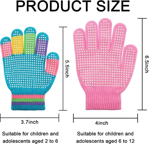 Miniatura 2 de Whaline 9 pares de guantes mágicos antideslizantes para niños, guantes de punto de invierno con agarre de dedo completo, guantes antideslizantes
