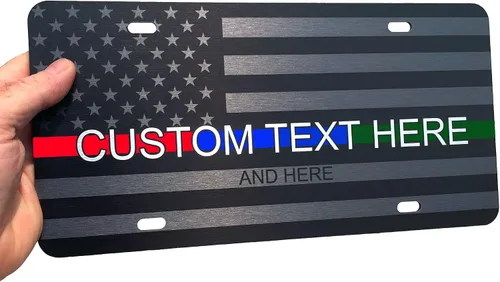 Miniatura 10 de JASS GRAPHIX Placa de matrícula personalizada con la bandera estadounidense de línea amarilla, homenaje personalizado a despachadores y operadores