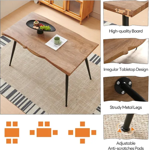 Miniatura 6 de Juego de mesa de comedor para 4, moderno juego de mesa de cocina de 5 piezas, mesa de comedor rectangular de 47 pulgadas y sillas vintage de piel