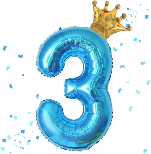 Miniatura 9 de Globo azul número 2 de 40 pulgadas y mini globo de corona para decoraciones de fiesta de segundo cumpleaños, globos de fiesta temática azul