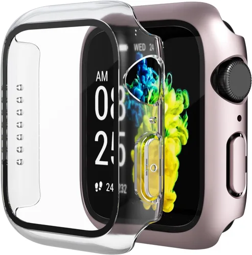 Miniatura 18 de Paquete de 2 fundas de vidrio templado compatibles con Apple Watch, protector de pantalla de policarbonato duro, protección general ligera contra