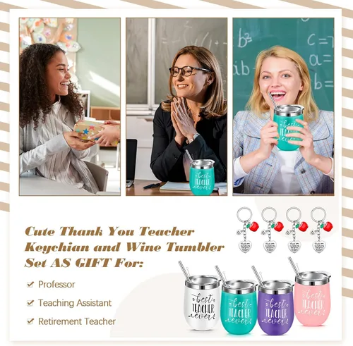 Miniatura 7 de Didaey Juego de 24 piezas de regalo de agradecimiento a los profesores, vaso de vino de 12 onzas para mujeres, regalos de graduación de cumpleaños