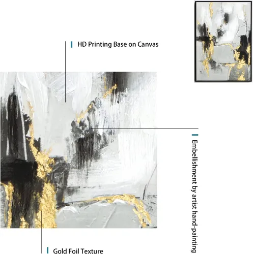 Miniatura 2 de Zessonic - Arte de pared abstracto en negro y oro - Decoración 2 piezas 16 x 24 pulgadas, lienzo en blanco y negro con lámina dorada para sala