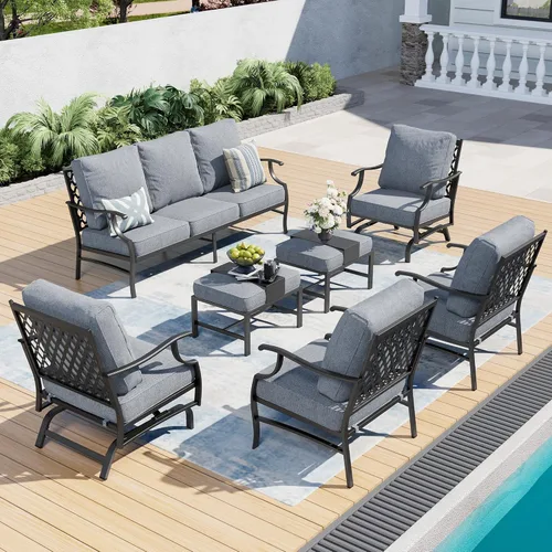 Miniatura 59 de SUNSHINE VALLEY Juego de muebles de patio al aire libre de 7 piezas, moderno juego de conversación de patio exterior con cojín extra grueso de 5.75