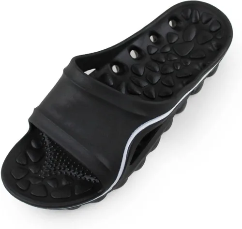 Zapatos relajantes para masaje de pies, sandalias y pantuflas de masaje de golpes, pantuflas de baño antideslizantes, color negro, 45, masajeador de