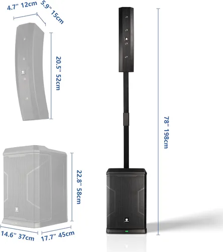 Miniatura 8 de PRORECK 900EX - Sistema PA portátil de columna de matriz de línea pico de 2000 W, subwoofer alimentado de 12 pulgadas con DSP integrado, TWS