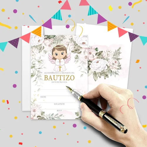 Miniatura 2 de AEHIE 20 juegos de invitaciones de bautizo con forma de fiesta de bautizo para baby shower, con sobres, tarjetas de invitaciones con cruz dorada