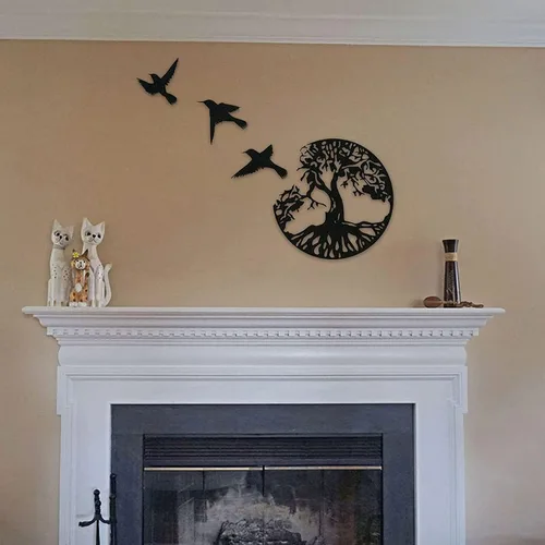 Miniatura 9 de AOOLVY Arte de pared de metal árbol de la vida, árbol único de la vida y pájaros de la paz, decoración de pared de metal, placas de pared para sala