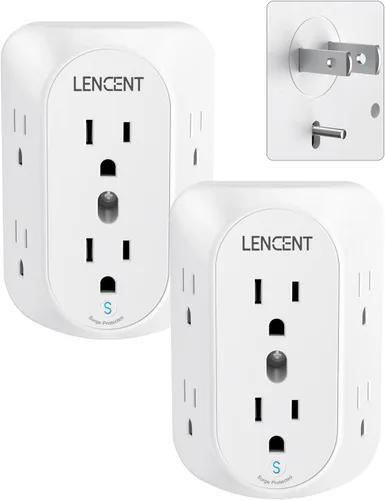 Miniatura 8 de LENCENT Regleta de alimentación con protector de sobretensiones de 2 clavijas, adaptador de toma de tierra de 2 clavijas a 3 puntas, toma