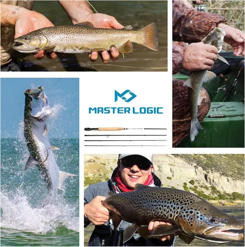 Miniatura 8 de Kit de inicio de combo de caña y carrete de pesca con mosca MASTER LOGIC, caña de pesca con mosca de grafito con mango de corcho, carrete