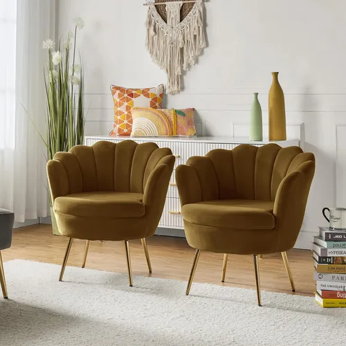 Miniatura 31 de HULALA HOME Silla decorativa moderna de terciopelo con respaldo en forma de concha, bonito sillón para sala de estar, dormitorio con patas doradas